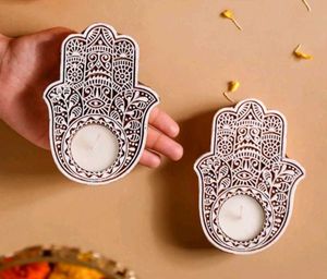 Amber Wood Candle and nestasia evil eye hand teali