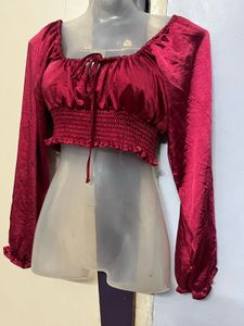 Pintrest Burgundy Satin Crop Top