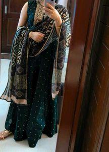 Women Green Partywear Zari Embroidery Suit Set