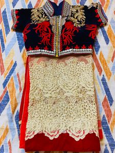 DESIGNER RED RICH SAREE STITCHED VELVET  BLOUSE