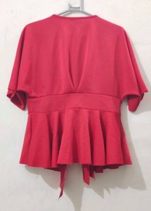 SHIEN Red Tie-Waist Top