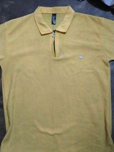 Solid Yellow Colour Polo Zip T-Shirt