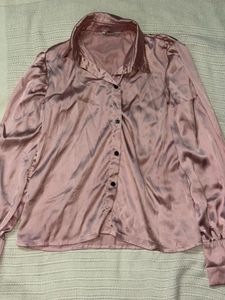 Pink Satin Button-Down