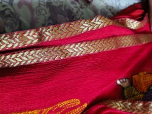 Red Embellished Saree And Blouse