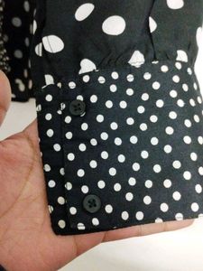 Black White Dotted Designer Shirt For Women&#39;s