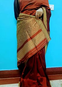 Vintage Orange Patterned Fabric Elegant Saree
