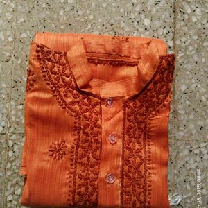 Orange Embroidered Kurta Set