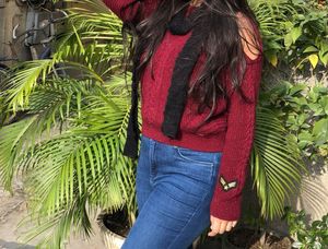 Burgundy Cut-Out Shoulder Sweater