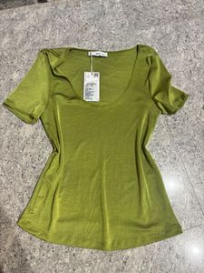 Mango Satin Green Top