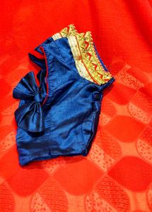 Saree Double Colour With Blouse Beautiful Looking