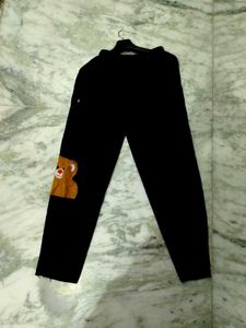 Cute Bear Patch Black Lounge Pants