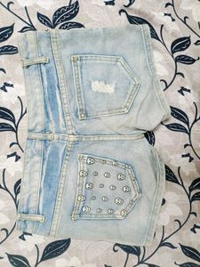 Skeleton Print Denim Shorts For Women.