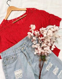 Pinterest Oversized Red Knit Top D