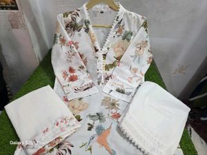 V Neck Mul Cotton Kurta Set
