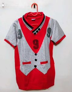 Cotton T-Shirt For Boys-Red 🔴 (With Collar)