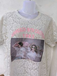 Lace T-shirt with Graphic Print