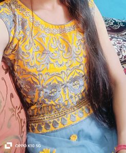 Gown In Yellow And Grey Colour