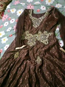Elegant Brown Embroidered Gown