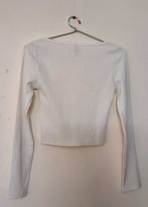 H&amp;m White Long Sleeve Top