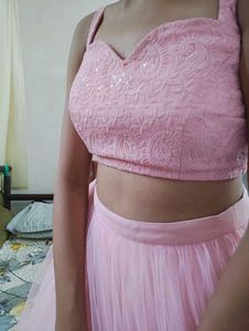 Pintresty Pink Chickankari Blouse Lehenga