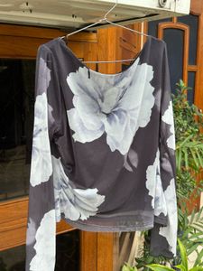 Floral Print Mesh Top
