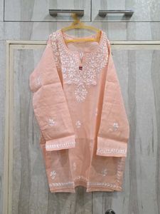 Peach  chikankari Embroidered Kurta