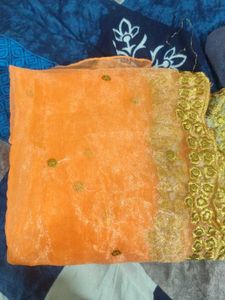 Elegant Peach Organza Duppta