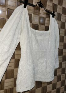 White Chikankari Short Kurta