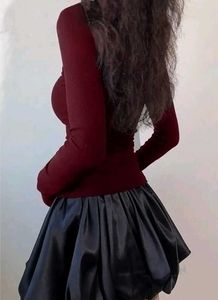 Burgundy Lace Trim Long Sleeve Top