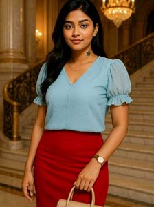 Stylish Blue V-Neck Top