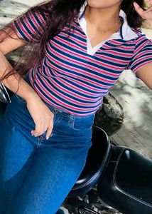 Striped Polo Crop Top