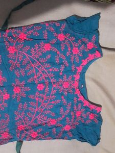Seek Green Colored (XXL Size) Cotton Long Gown With Pink Embroidery Designs... Super Comfortable And Very Good Quality...No Flaws In It...