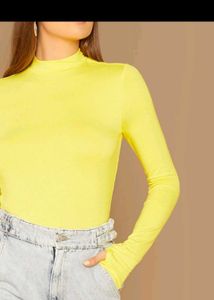 SHEIN Neon Yellow Mock-neck Thumb Hole Tee