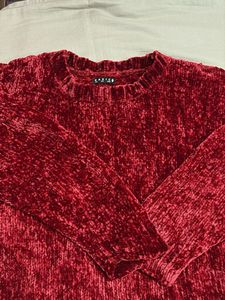 Imported Red Velvet Pullover Sweater