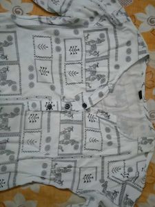 Patterned Button-Down Shirt Kurti For Girls