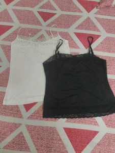 Lace Trim Cami Tanks - Black &amp; White