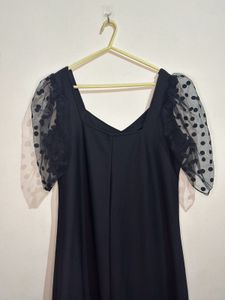 Chic Black Puff Sleeve Midi Dress