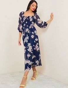 Indigo Floral Print Midi Dress