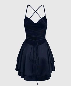 Solid Color Cowl Neck Cross Spaghetti Strap Backle