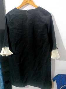 Elegant Black Korean Dress with Bell Sleeves
