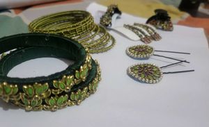 Trending silk thread kundan bangle with clip set