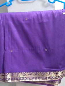 Elegant Purple Saree with Gold Border and stiched