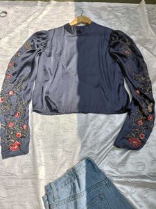 H&amp;M Satin Embroidered Blouse ♥️
