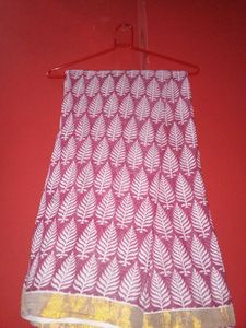 Womens Red With White Beautiful Saree.
