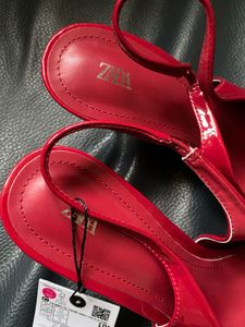 ZARA Red Patent Bow Heels (Brand New)