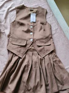 Khaki Coloured Waistcoat And Skirt