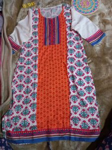 Multi Color Kurta With Embroidery On Sleeves