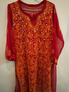 Pure Chikankari Red Kurta