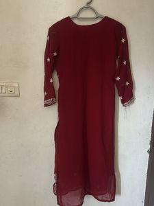 Maroon Embroidered Kurta