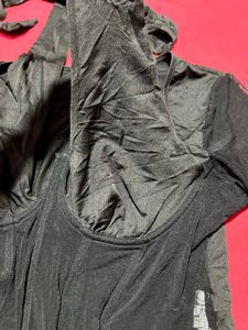 Black Cross-Halter Sheer Sleeve Bodysuit